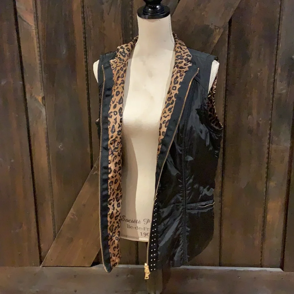 Spanner black with leopard print inside liner vest - Picture 6 of 10